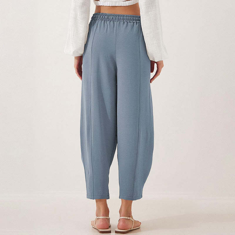 Casual Plain Loose Drawstring Women's Polyester 7/8 Length Pants  With Pockets