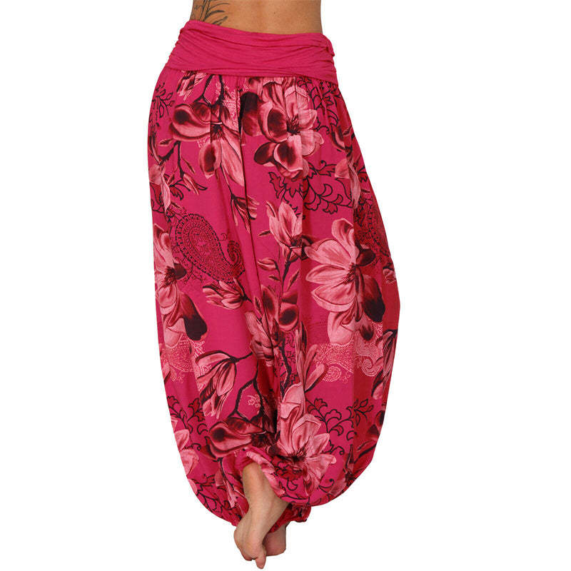 Flower Leaves Pattern Loose Harem Trousers Women's Yoga Pants