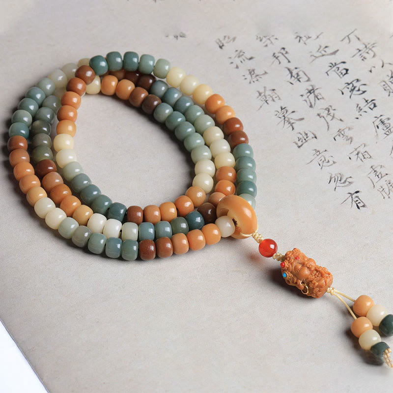108 Mala Beads Gradient Bodhi Seed Green Tara mystic zen Engraved Peace Harmony Bracelet