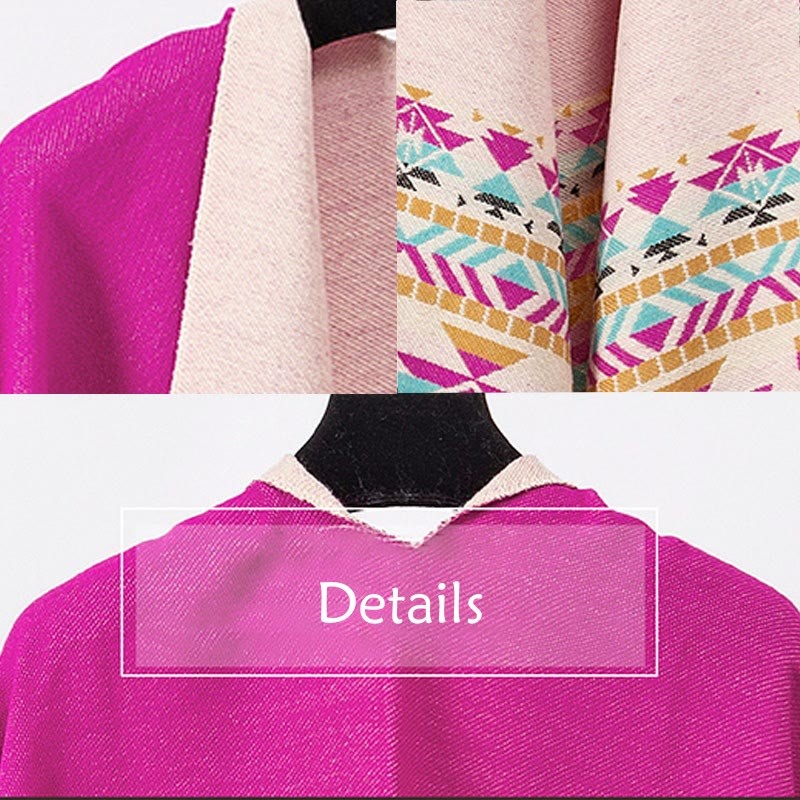 Tibetan Geometric Rhombus Pattern Tassels Shawl Fall Winter Warm Cozy Scarf Wrap