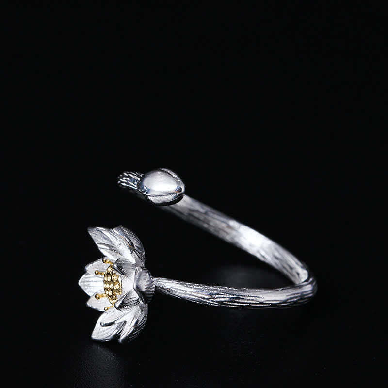 925 Sterling Silver Lotus Flower Blessing Ring
