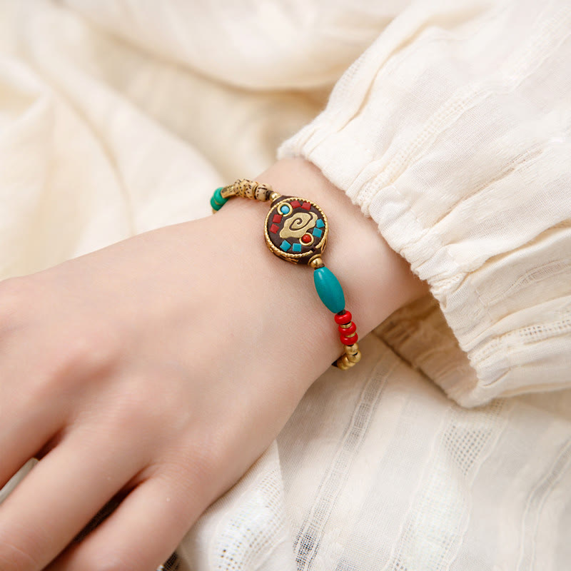 Tibetan Turquoise Om Mani Padme Hum Protection Strength Bracelet