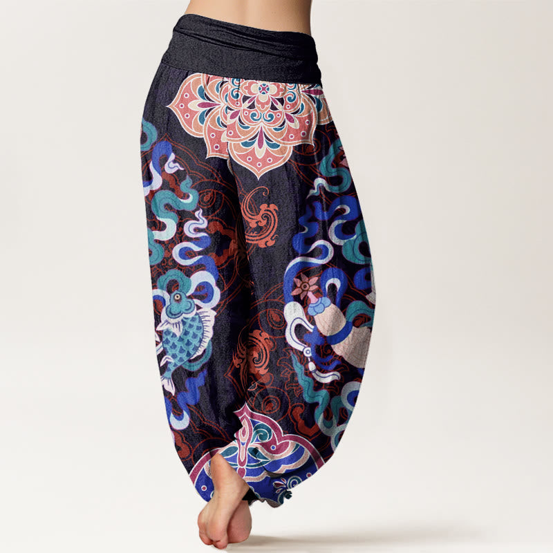 Flowers Vases Fish Mandala Women's Elastic Waist Harem Pants