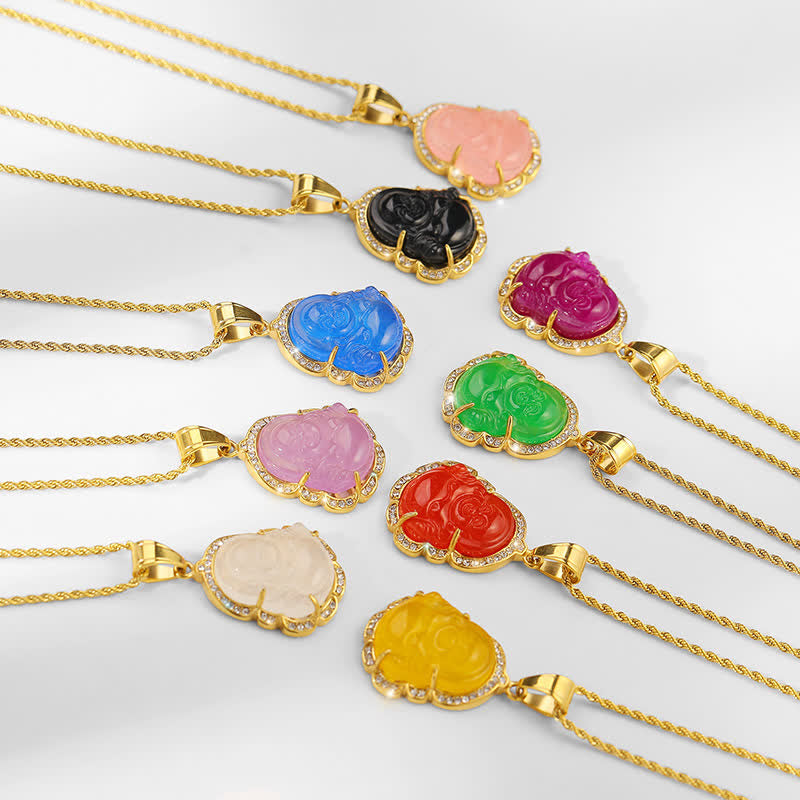 18K Gold Filled Laughing mystic zen Jade Luck Necklace Chain Pendant