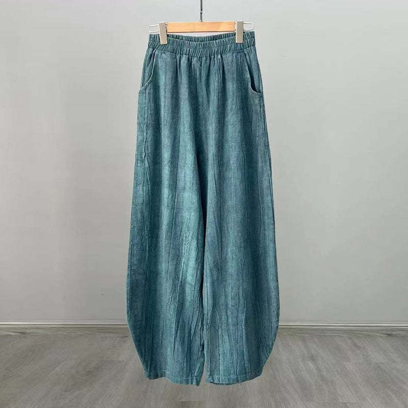 Ramie Cotton Linen Pants Tie-dye Design Trousers Loose Zen Yoga Women's Pants with Pockets