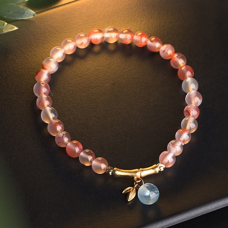 South Red Agate Aquamarine Pearl Hetian Jade Bamboo Flower Fortune Bracelet