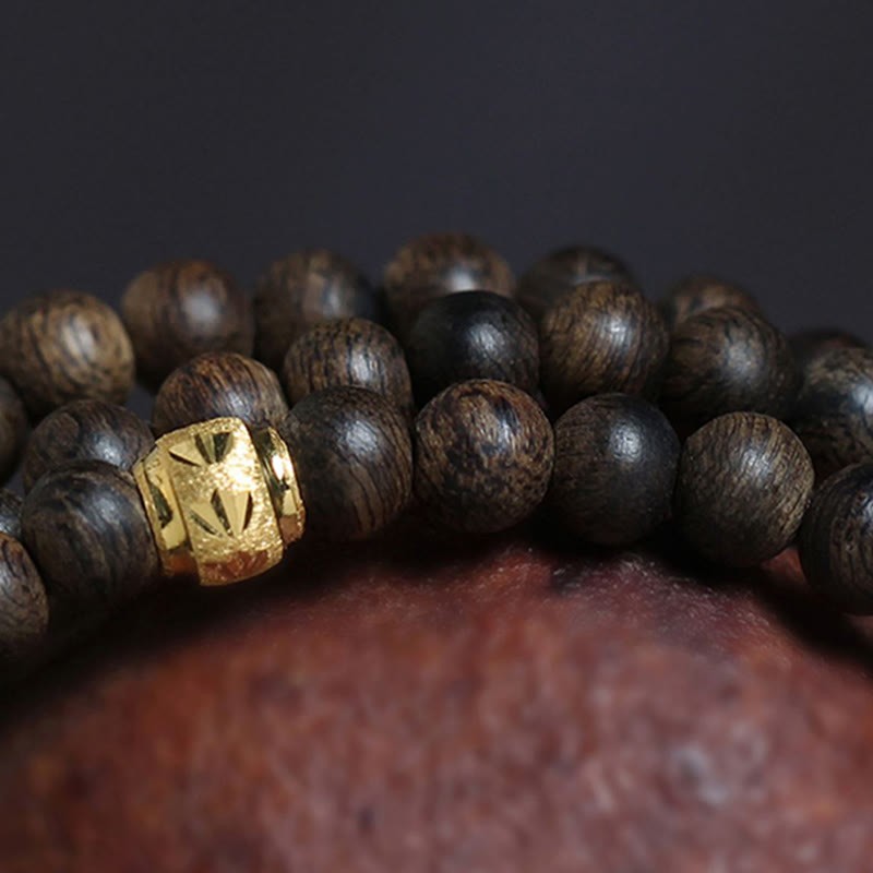 108 Mala Beads 999 Gold Bead Rare 5mm Brunei Black Qinan Agarwood Peace Strength Bracelet