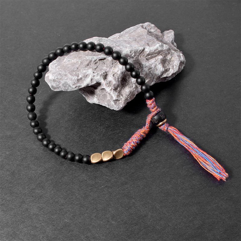 Handmade Tibetan Black Onyx Tassel Bracelet