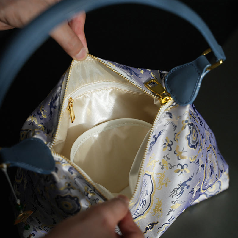 Lotus Bamboo Crane Deer Butterfly Mountain Xiangyunsha Silk Song Brocade Crossbody Bag Shoulder Bag