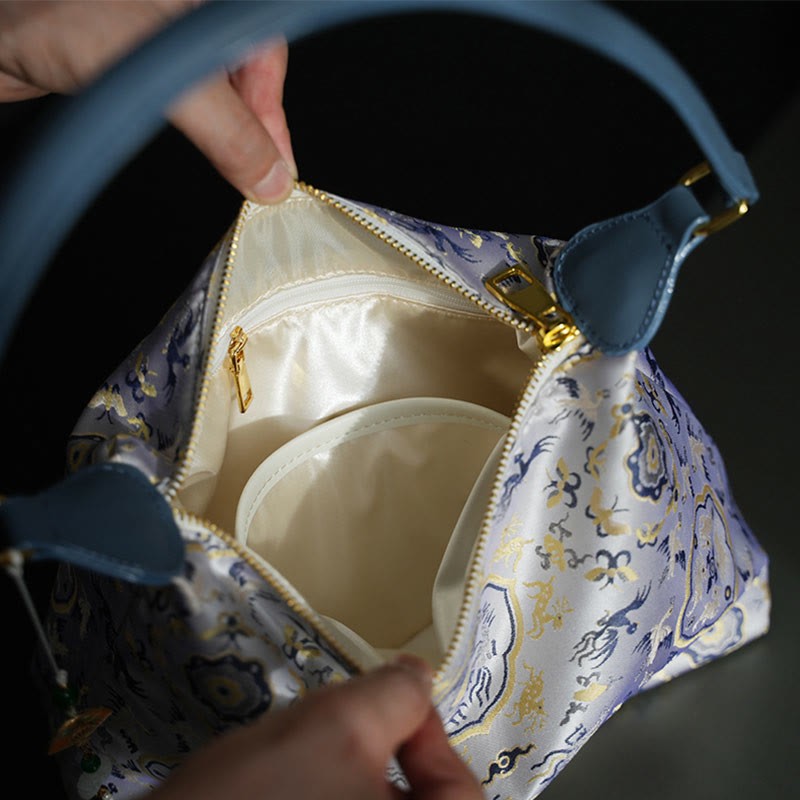 Lotus Bamboo Crane Deer Butterfly Mountain Xiangyunsha Silk Song Brocade Crossbody Bag Shoulder Bag