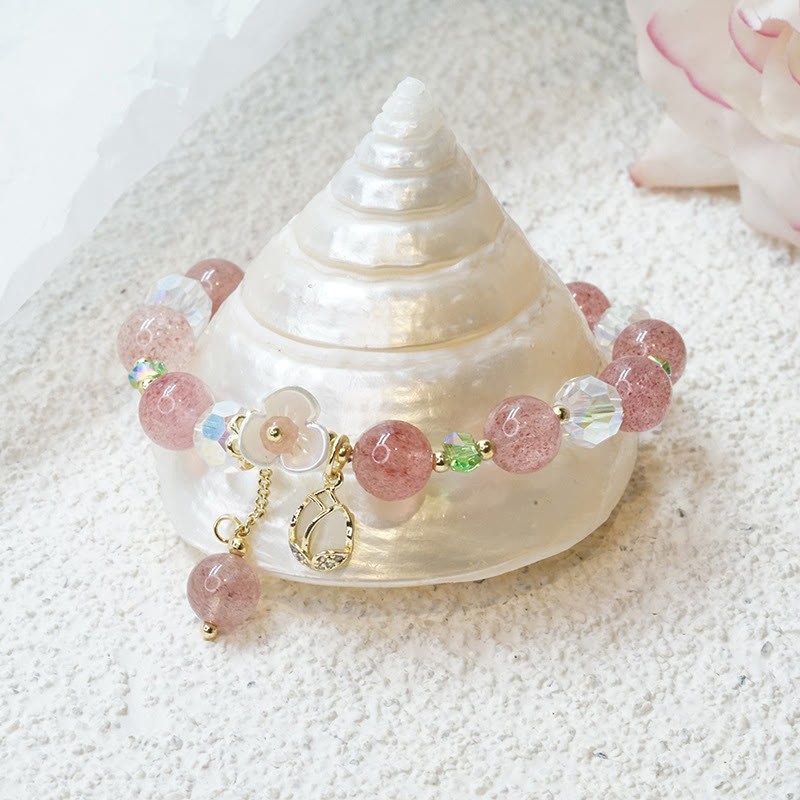 Strawberry Quartz Rutilated Quartz Fluorite Flower Healing Bracelet