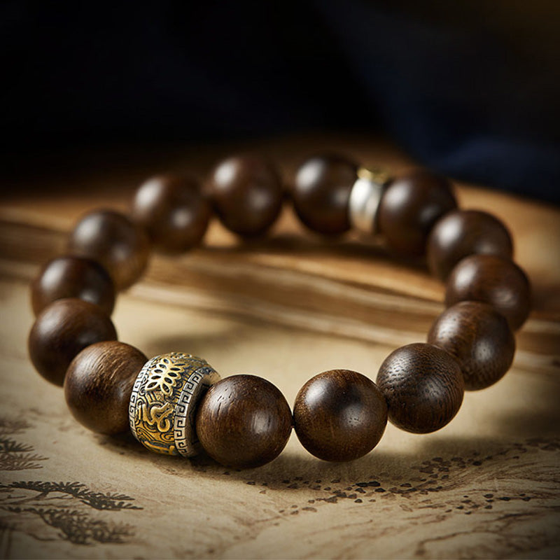 Chinese Zodiac Natal mystic zen Kalimantan Agarwood Om Mani Padme Hum 925 Sterling Silver Bracelet
