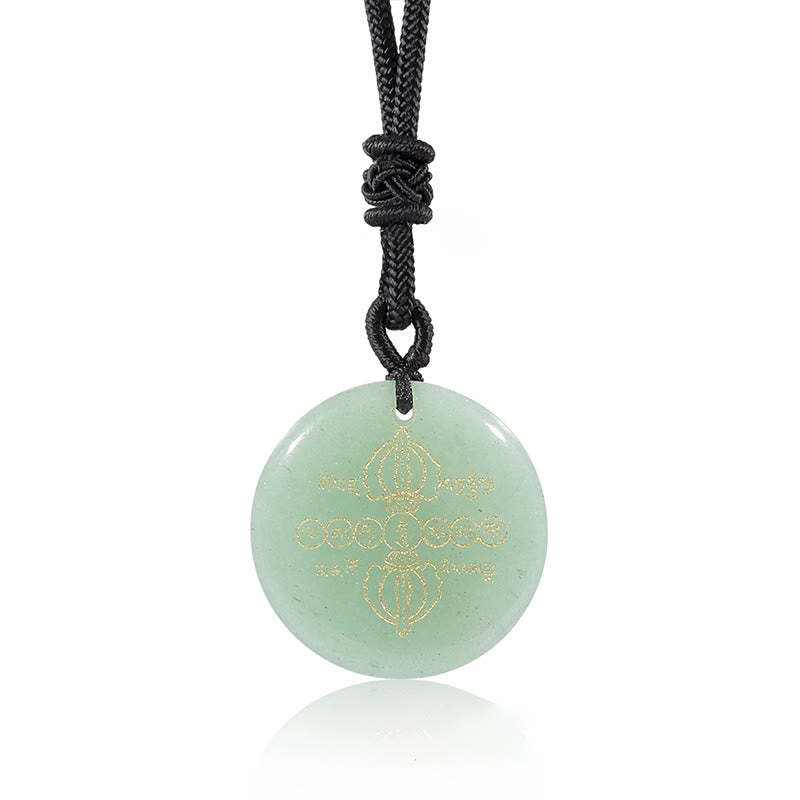 Vajra Dorje Sanskrit Pattern Natural Various Crystal Black Obsidian Fulfilment Necklace Pendant