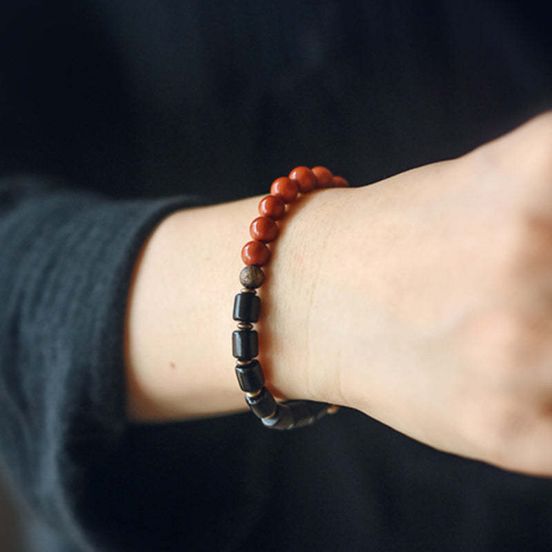 Ebony Wood Red Jasper Moss Agate Crystal Copper Peace Couple Bracelet