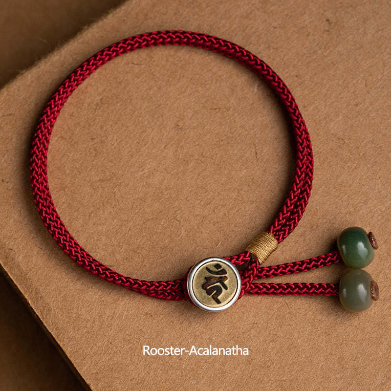 925 Sterling Silver Handmade Chinese Zodiac Natal mystic zen Cyan Bodhi Seed Protection Braided Red String Bracelet