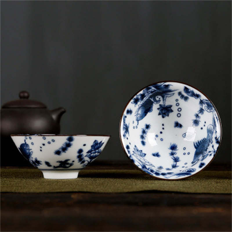 Flowers Fu Character Mountains Lotus Cherry Blossoms Ceramic Teacup Kung Fu Tea Cup