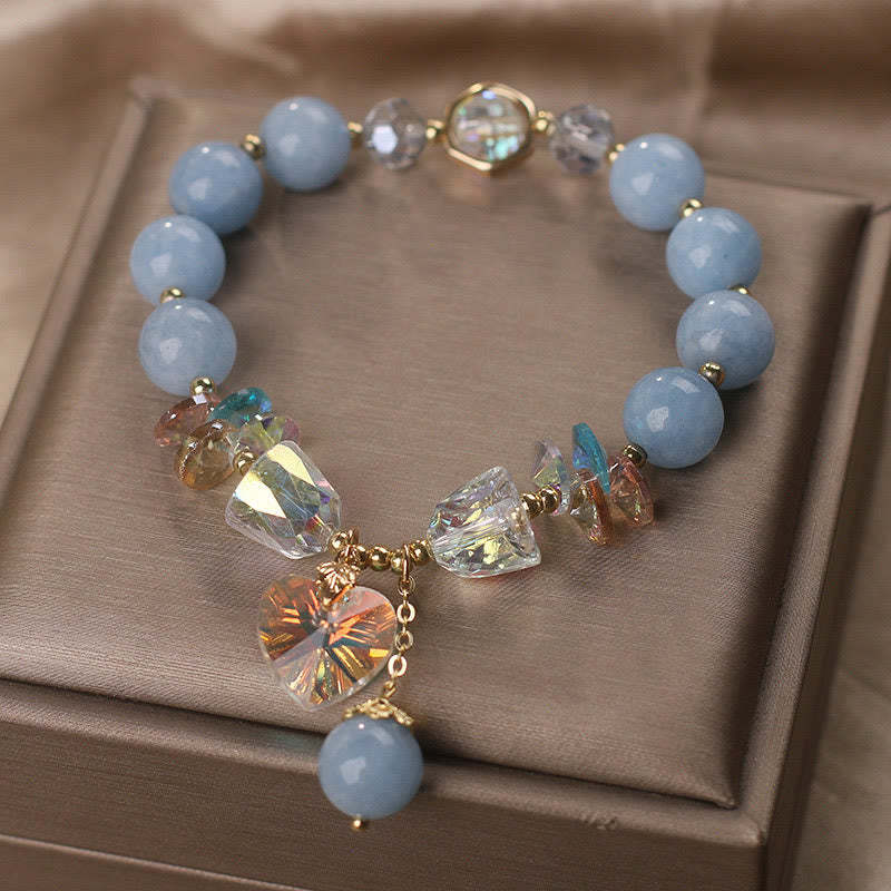 Aquamarine Green Crystal Love Heart Charm Healing Bracelet