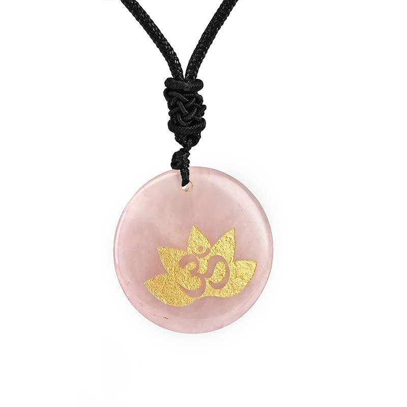 OM Lotus Symbol Various Crystal Amethyst Tiger Eye Healing Necklace Pendant
