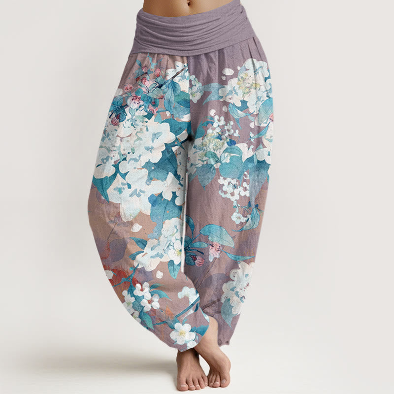Casual Branch Flower Butterfly Women's Elastic Waist Harem Pants