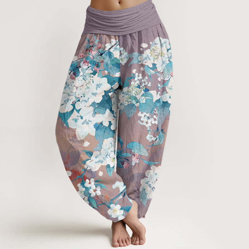 Casual Branch Flower Butterfly Women's Elastic Waist Harem Pants