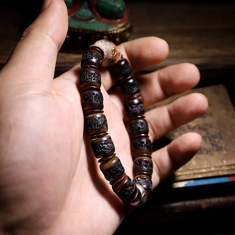 925 Sterling Silver Chinese Zodiac Natal mystic zen Handmade Tibet Yak Bone Strength Bracelet