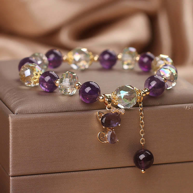 Amethyst White Crystal Fox Meditation Bracelet