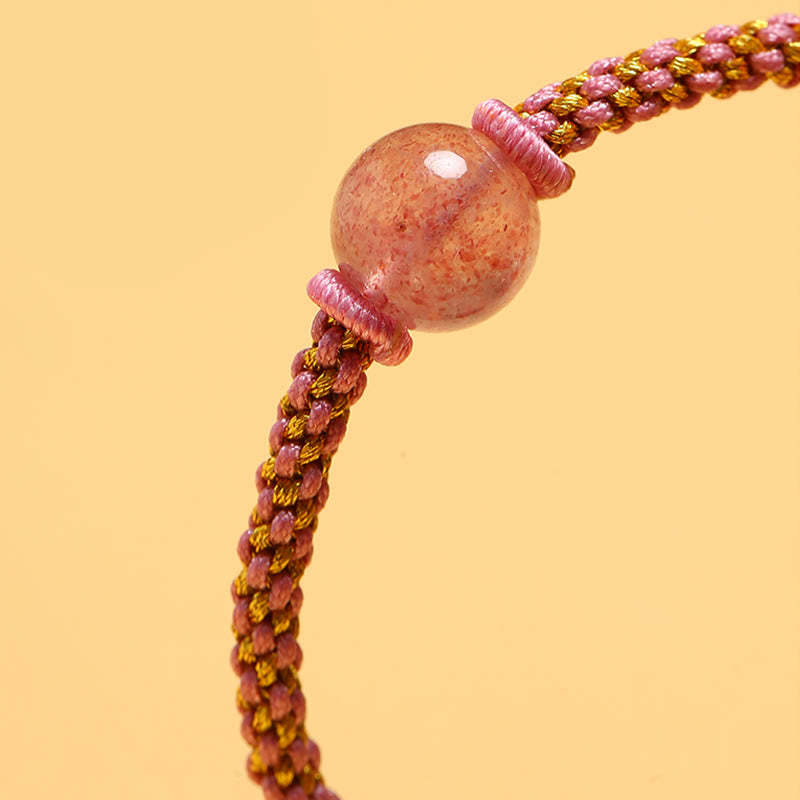 Handmade Red Agate Amethyst Golden Rutilated Quartz Pink Crystal Bead Calm Braided Bracelet