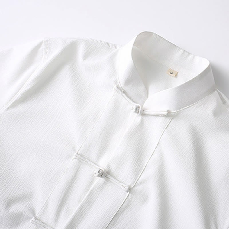 Tang Frog-Button Short Sleeve Shirt Wide Leg Pants Men's Suit