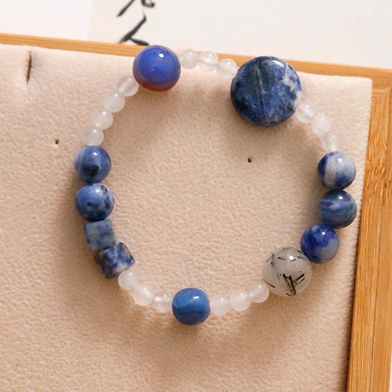 Blue Aventurine Agate Jade Black Rutilated Quartz Bracelet