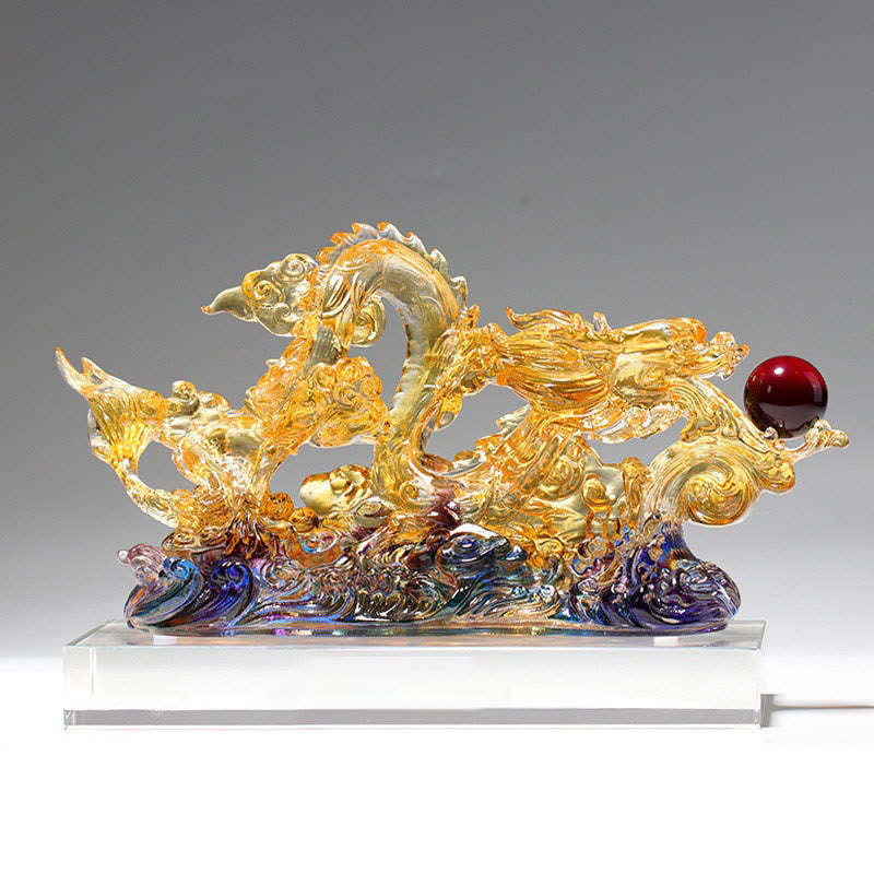 Handmade Dragon Liuli Crystal Art Piece Protection Strength Home Office Decoration