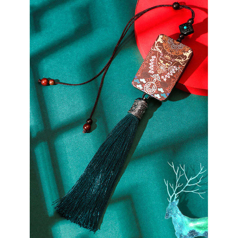 Handmade Elk Deer Ebony Wood Balance Tassel Car Hanging Decoration