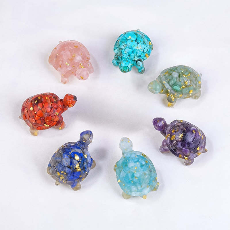 Natural Crystal Gravel Drip Resin Small Turtle Decoration Statue