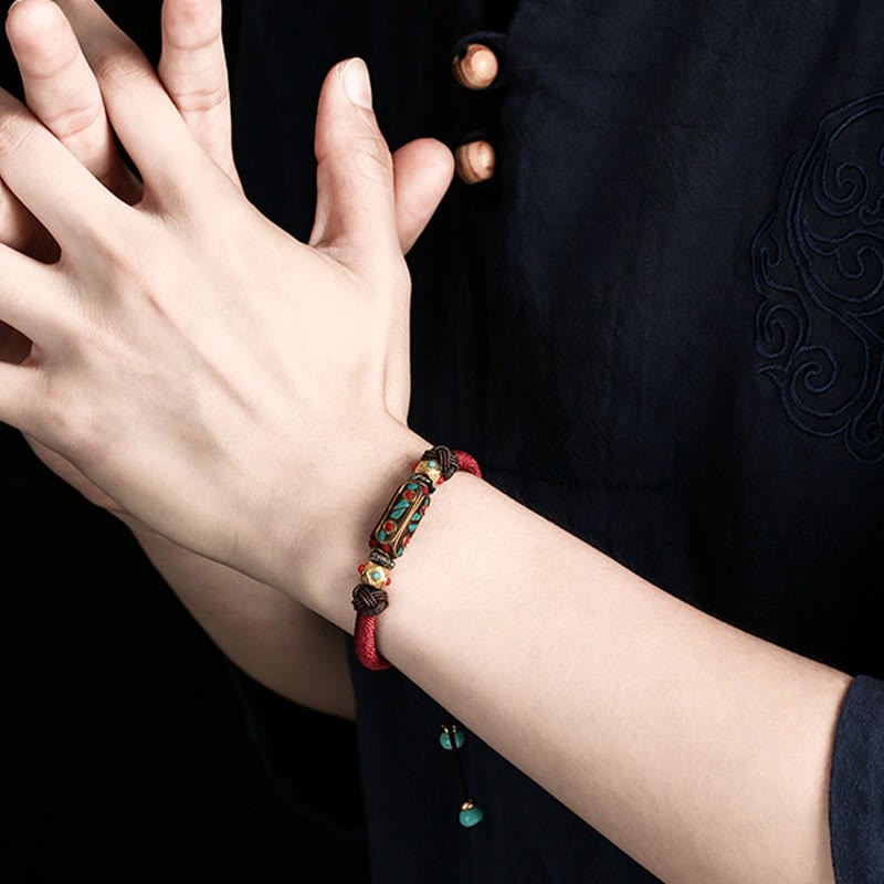 Handmade Tibetan Turquoise Om Mani Padme Hum Strength Braided Bracelet