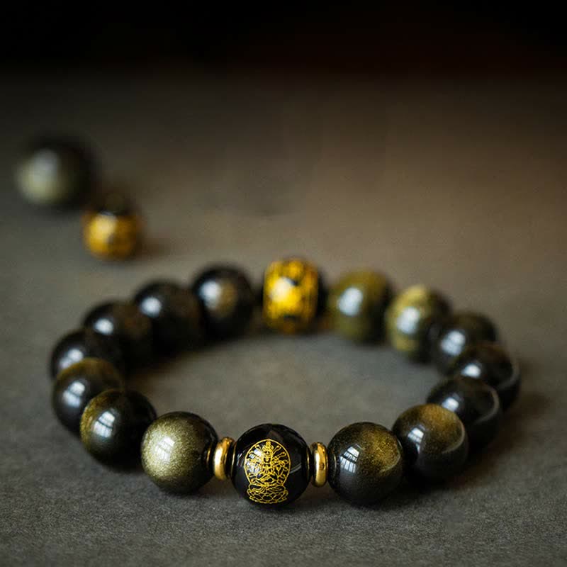 Chinese Zodiac Natal mystic zen Gold Sheen Obsidian Wealth Protection Bracelet