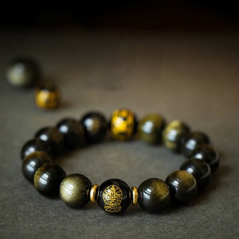 Chinese Zodiac Natal mystic zen Gold Sheen Obsidian Wealth Protection Bracelet