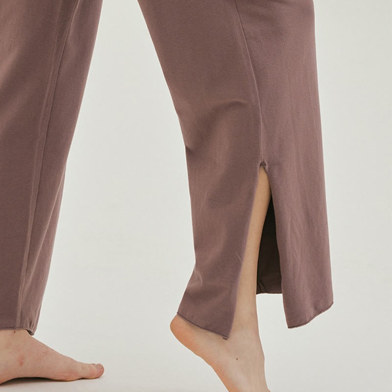 Casual Loose Tie-down Hem Plain High Waist Women's Leica Pants With Pockets