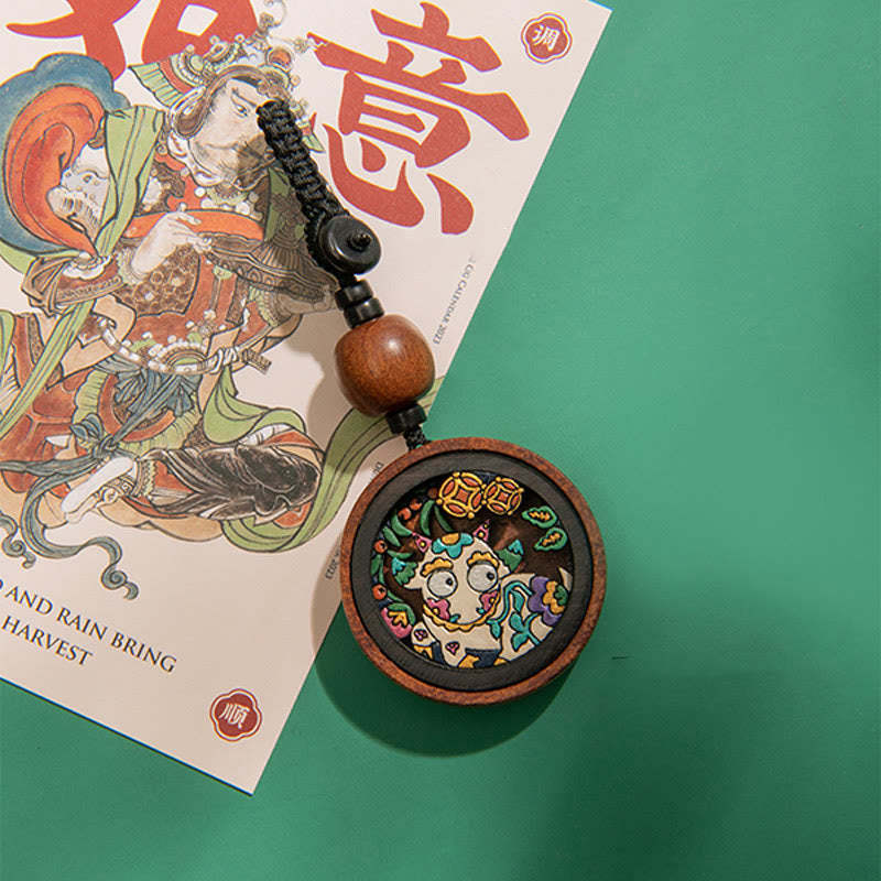 Year Of The Dragon Hand Painted Chinese Zodiac Rosewood Carved Calm Key Chain