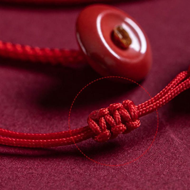 Natural Cinnabar Chinese Zodiac?Ruyi Handle Fu Character Lotus Blessing Red String Belly Chain