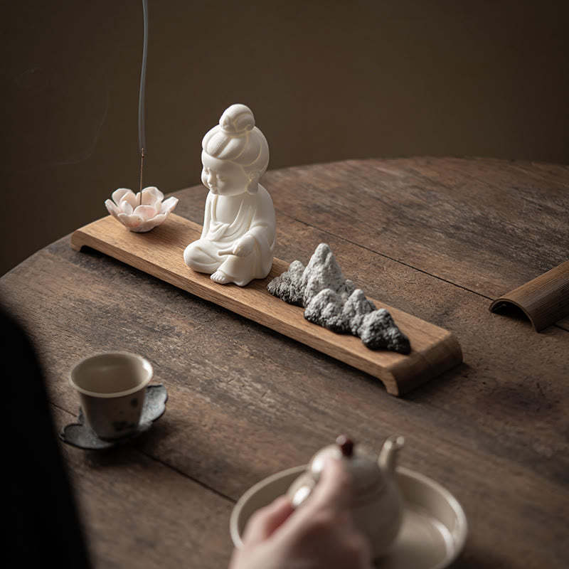 Lotus Flower Tathagata Kwan Yin Avalokitesvara Ksitigarbha Meditation Ceramic Stick Incense Burner Decoration