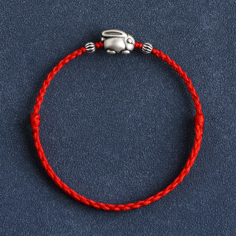 Handmade 999 Sterling Silver Rabbit Luck?Rope Bracelet Anklet