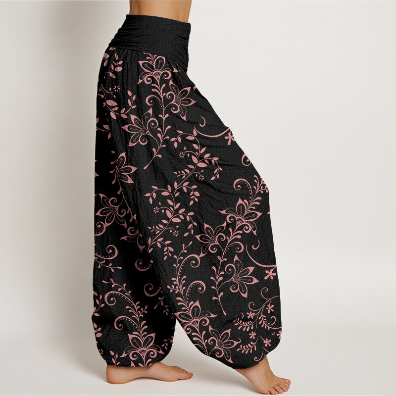 Casual Flowers Vine Design Women's Elastic Waist Harem Pants