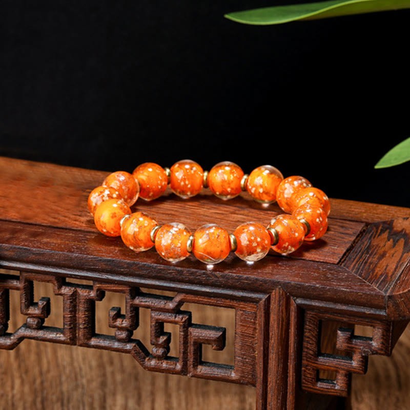 Gold Swallowing Beast Family Charm Luminous Fluorescent Liuli Glass Bead Success Bracelet