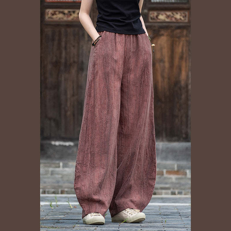 Ramie Cotton Linen Pants Tie-dye Design Trousers Loose Zen Yoga Women's Pants with Pockets