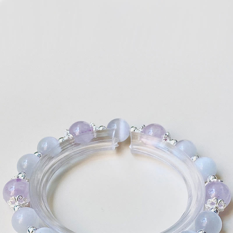 925 Sterling Silver Natural Amethyst Cat's Eye Spiritual Awareness Star Bracelet