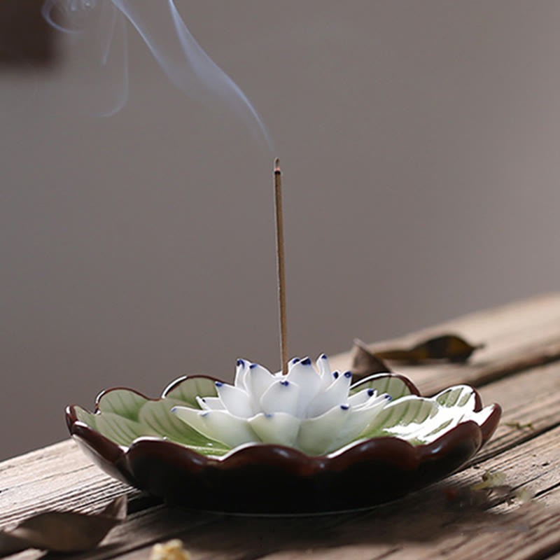 Lotus Pattern Healing Ceramic Incense Burner Decoration
