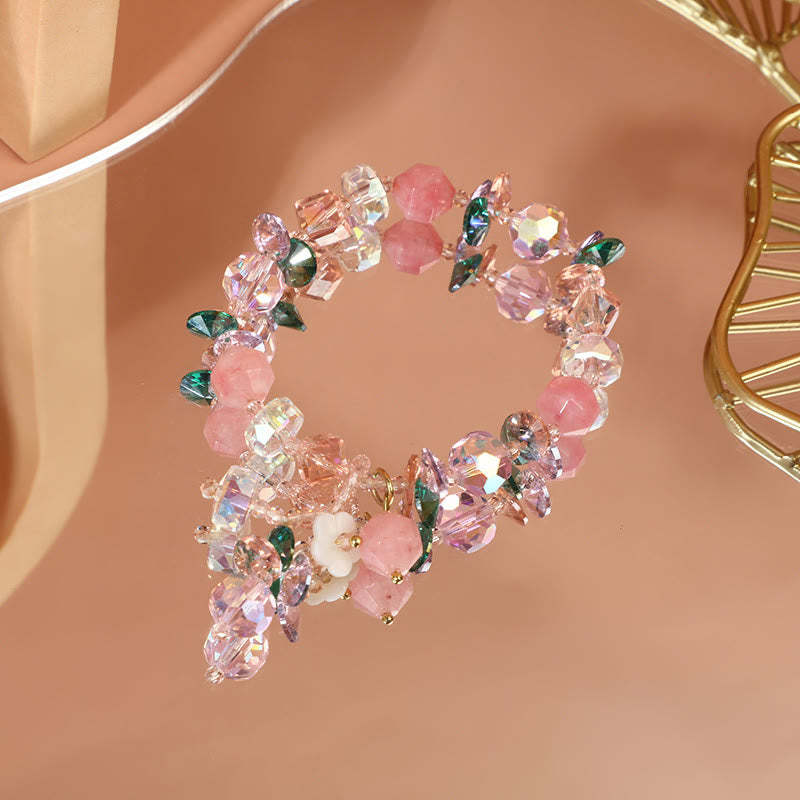 Pink Crystal Green Crystal White Crystal Flower Warmth Bracelet