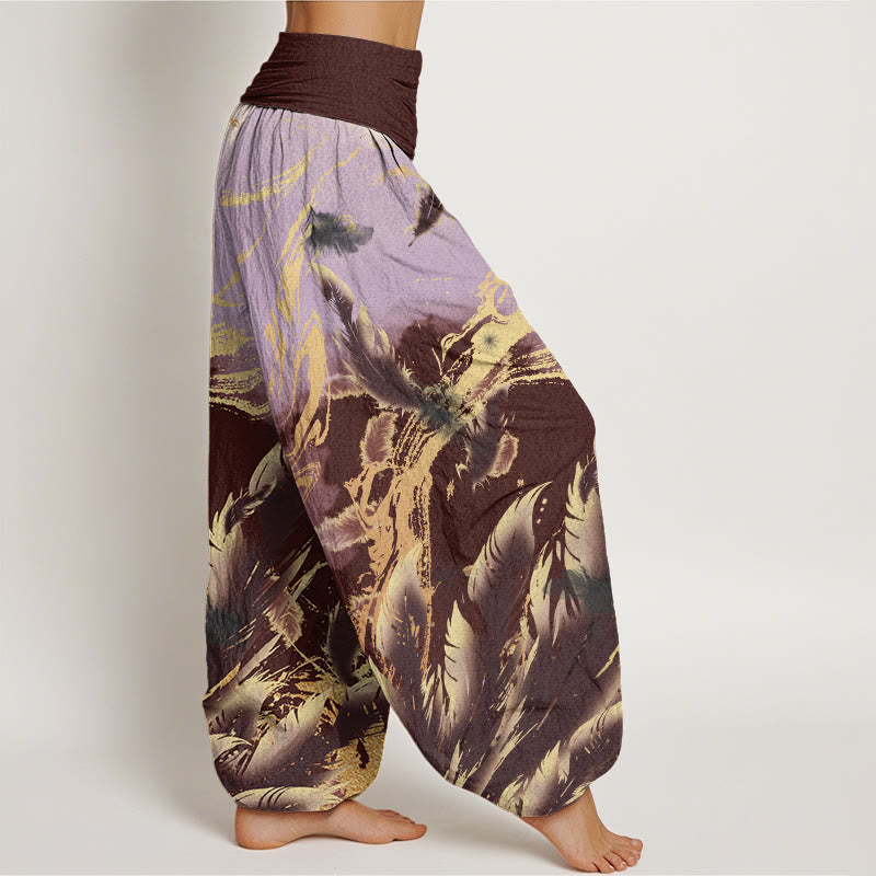 Casual Floating Feathers Sky Pattern Women's Elastic Waist Harem Pants