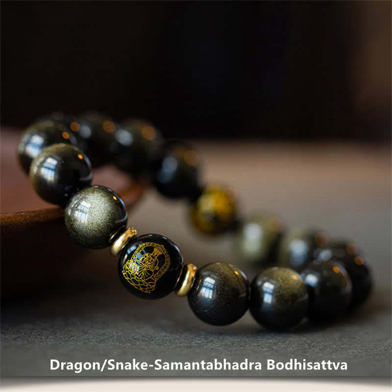 Chinese Zodiac Natal mystic zen Gold Sheen Obsidian Wealth Protection Bracelet