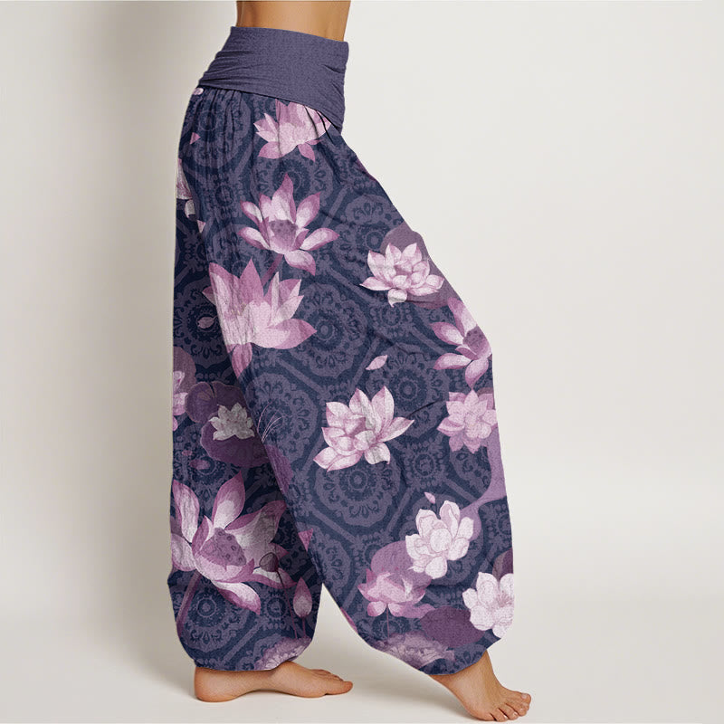 Lotus Leaf Pattern Women's Elastic Waist Harem Pants