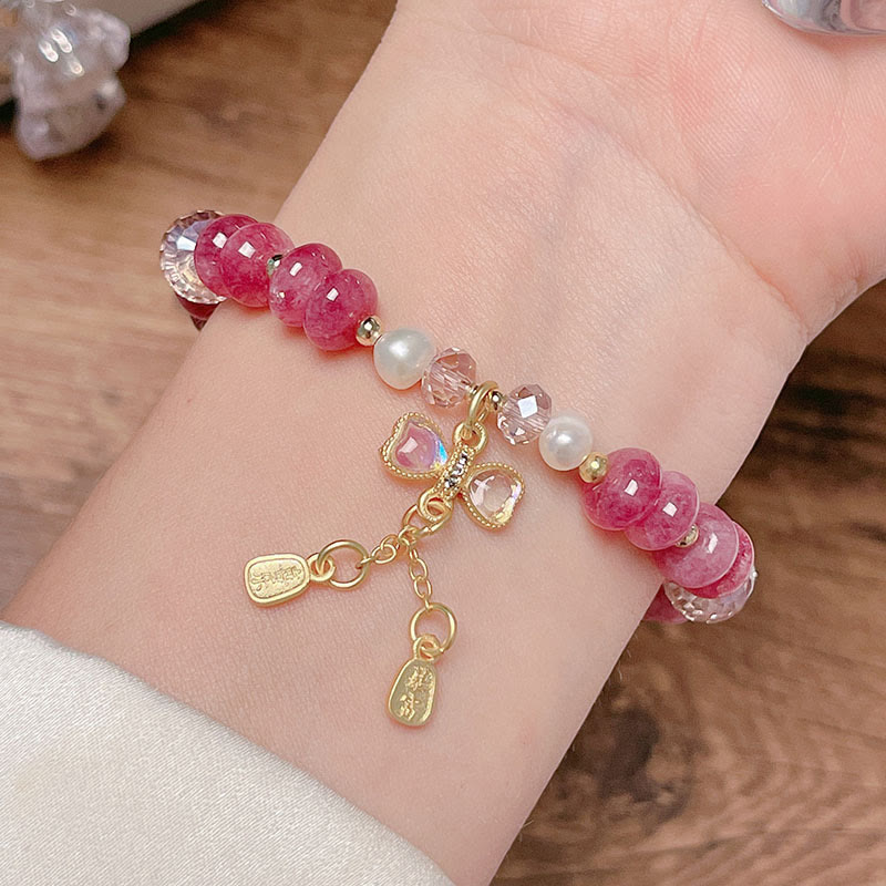 Natural Rose Quartz Bow Peace Buckle Loving Energy Bracelet